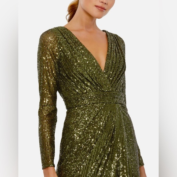 👗 NWT! Mac Duggal Olive Sequin Dress - Picture 3 of 11